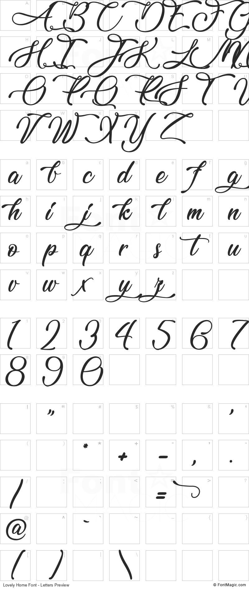 Lovely Home Font - All Latters Preview Chart