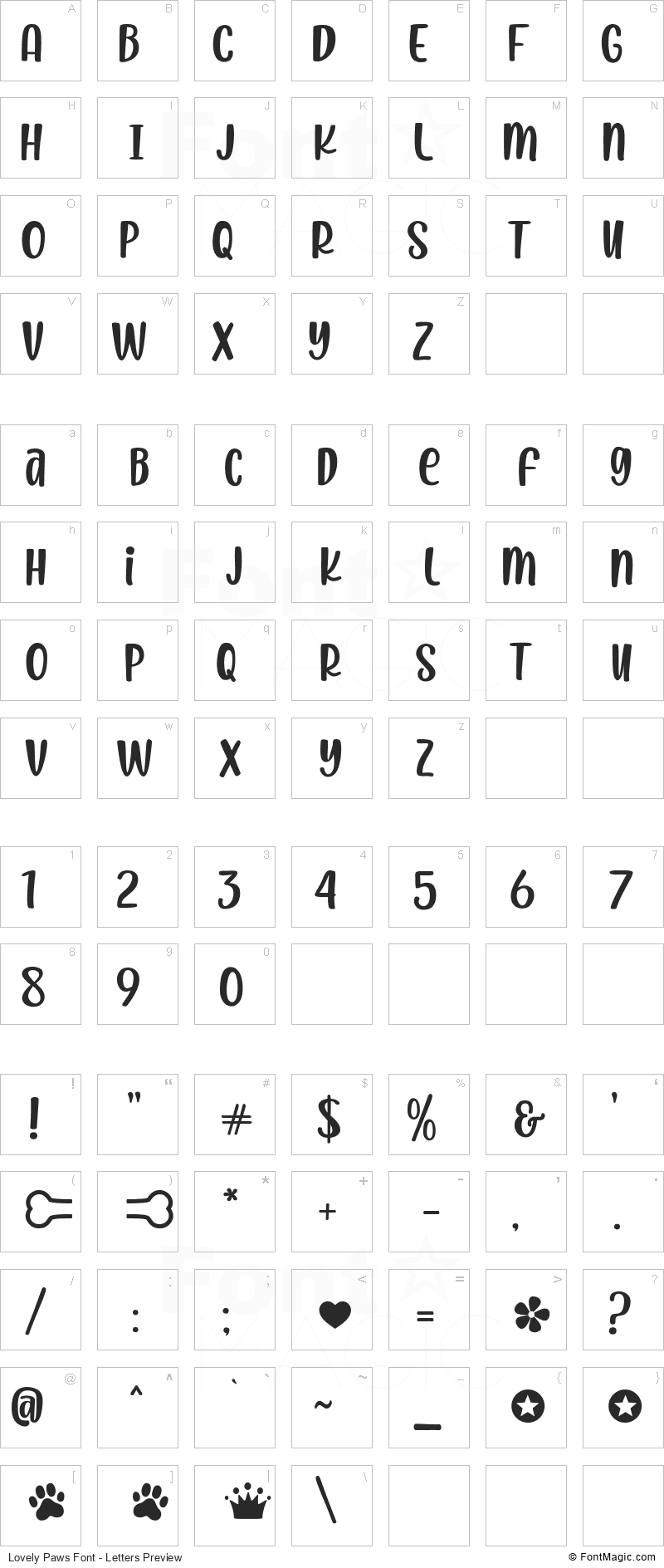 Lovely Paws Font - All Latters Preview Chart