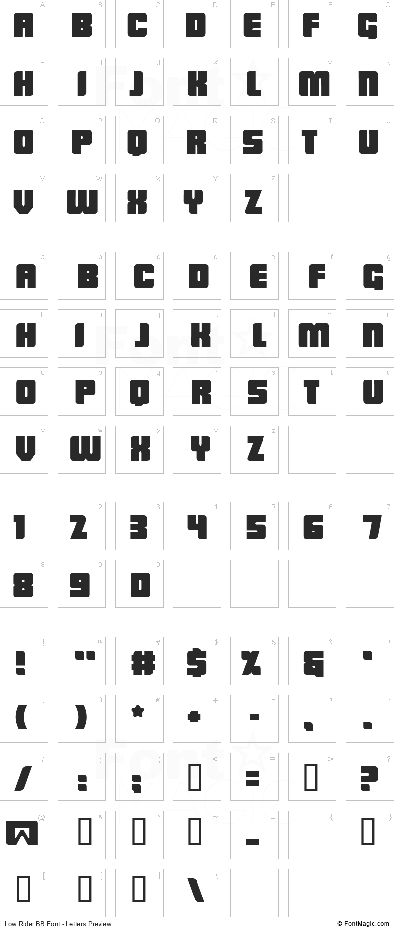 Low Rider BB Font - All Latters Preview Chart