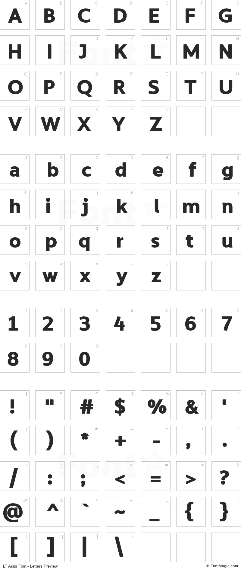 LT Asus Font - All Latters Preview Chart