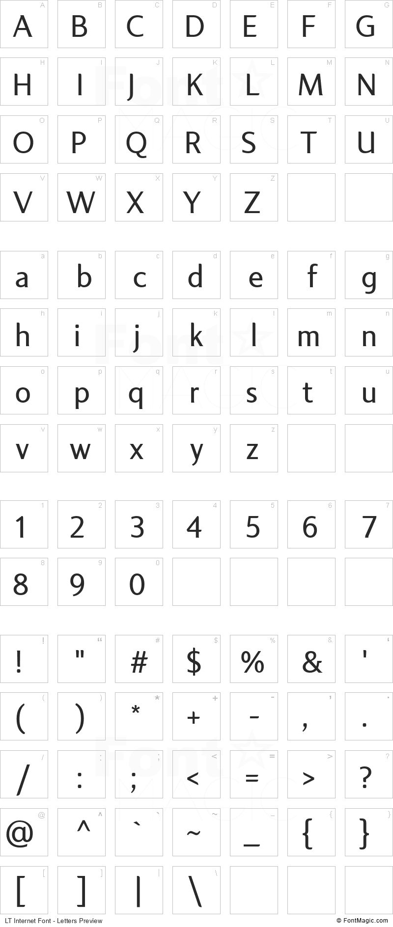 LT Internet Font - All Latters Preview Chart