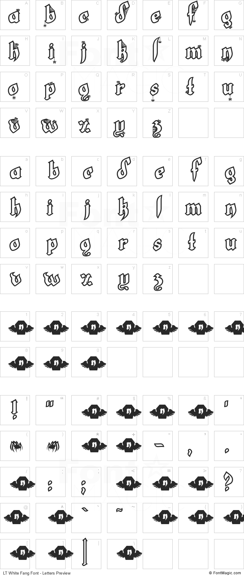 LT White Fang Font - All Latters Preview Chart