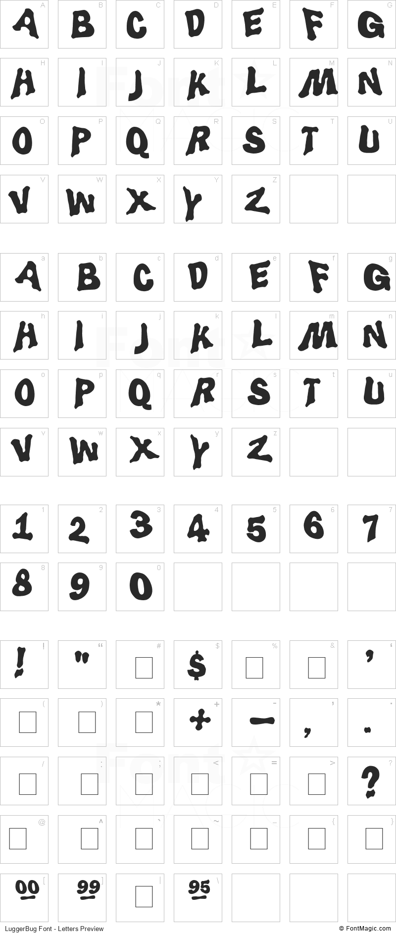 LuggerBug Font - All Latters Preview Chart