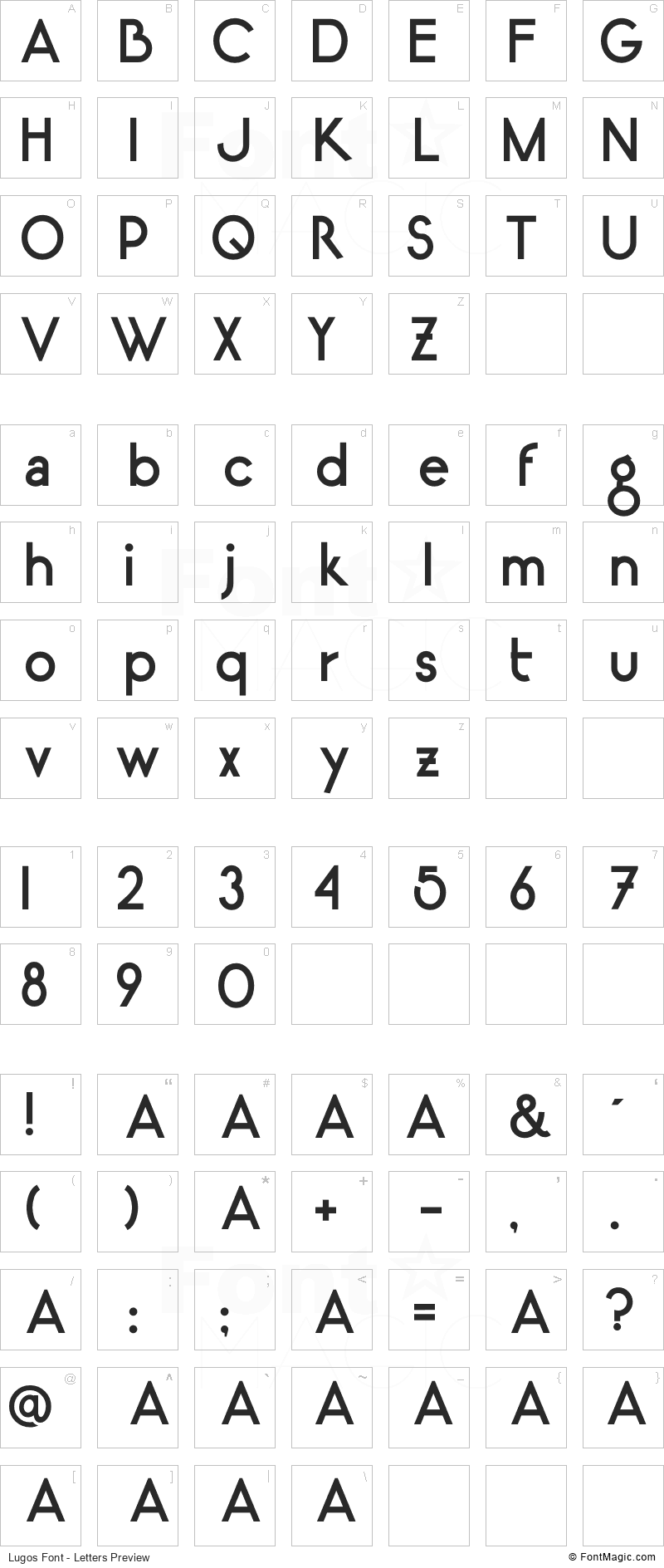 Lugos Font - All Latters Preview Chart