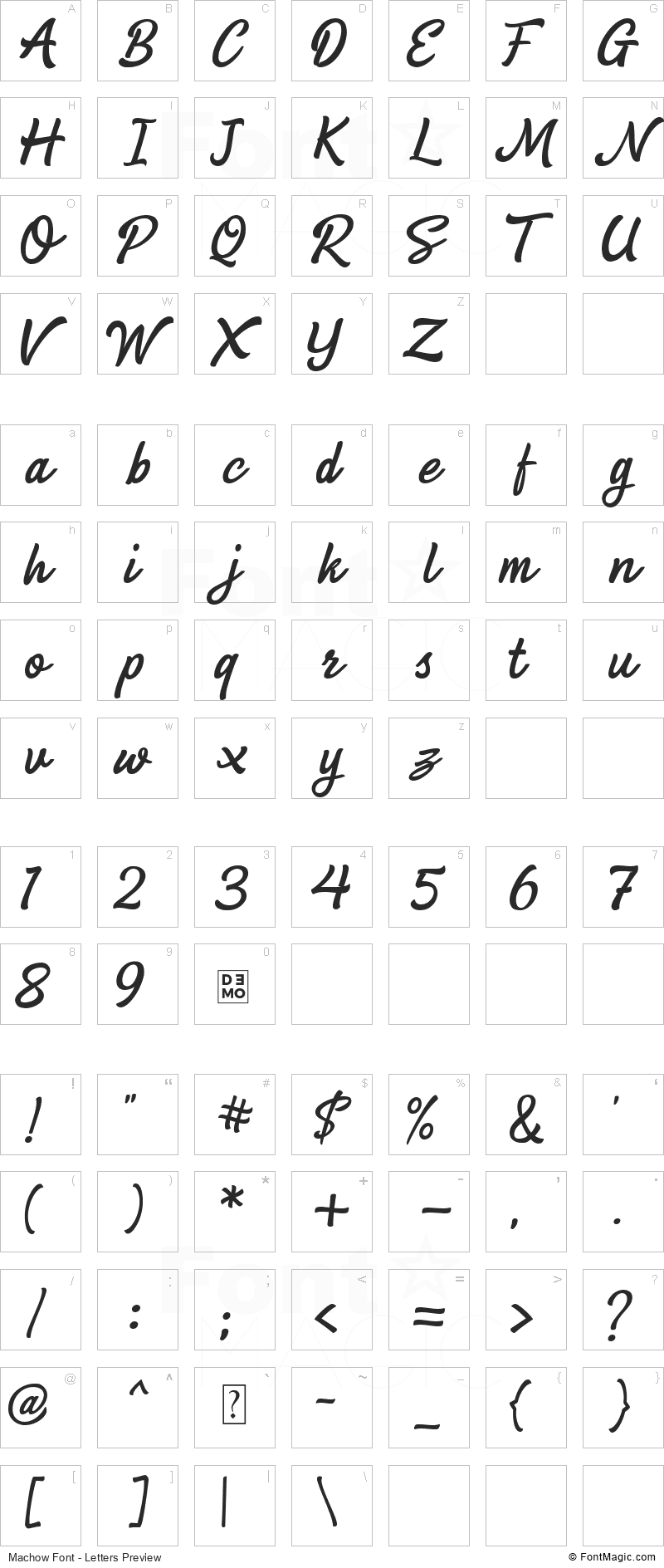 Machow Font - All Latters Preview Chart