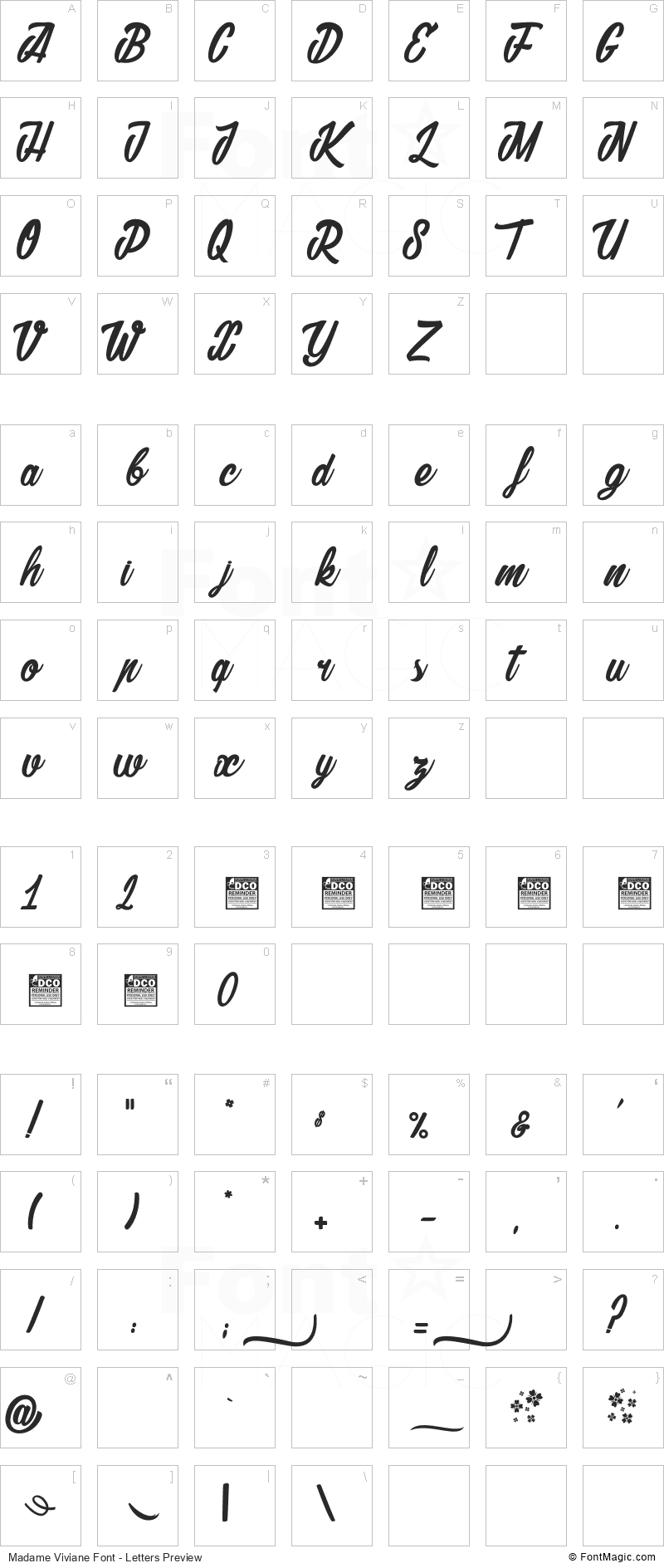 Madame Viviane Font - All Latters Preview Chart