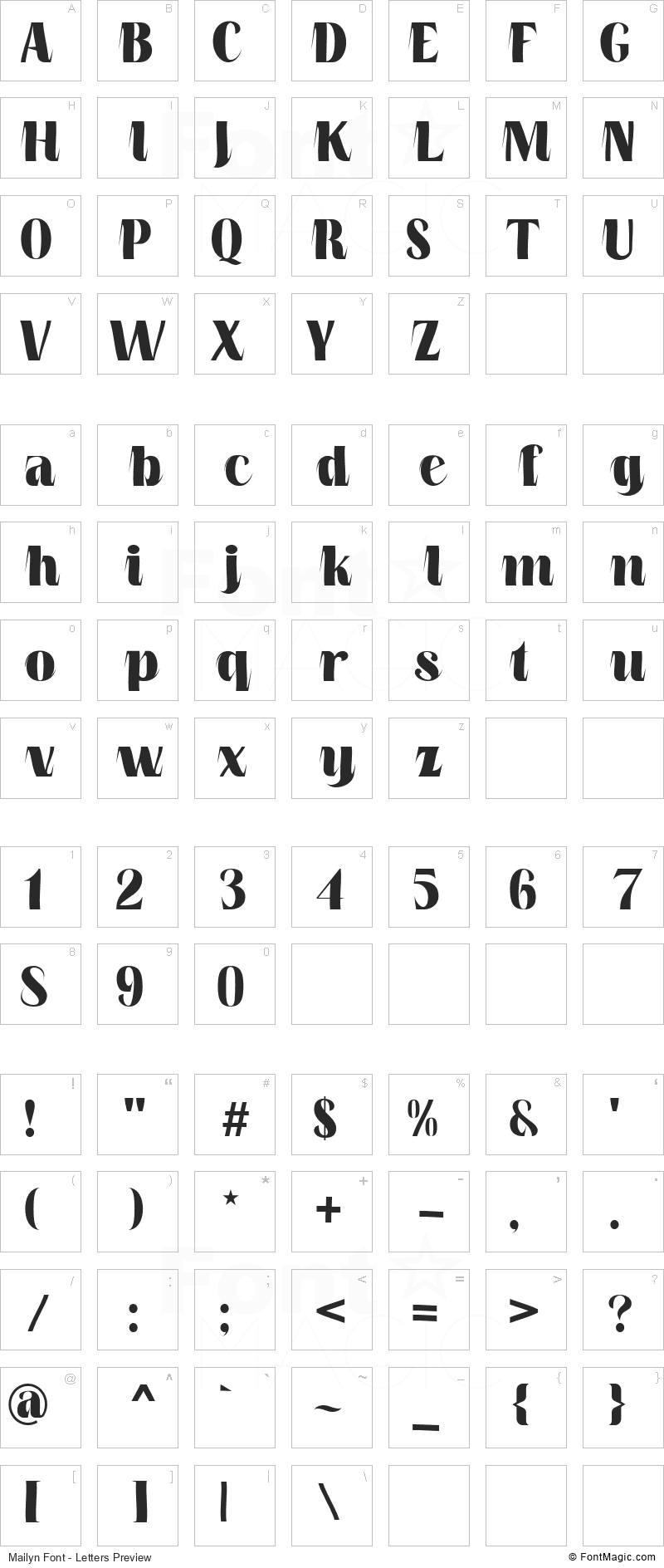 Mailyn Font - All Latters Preview Chart