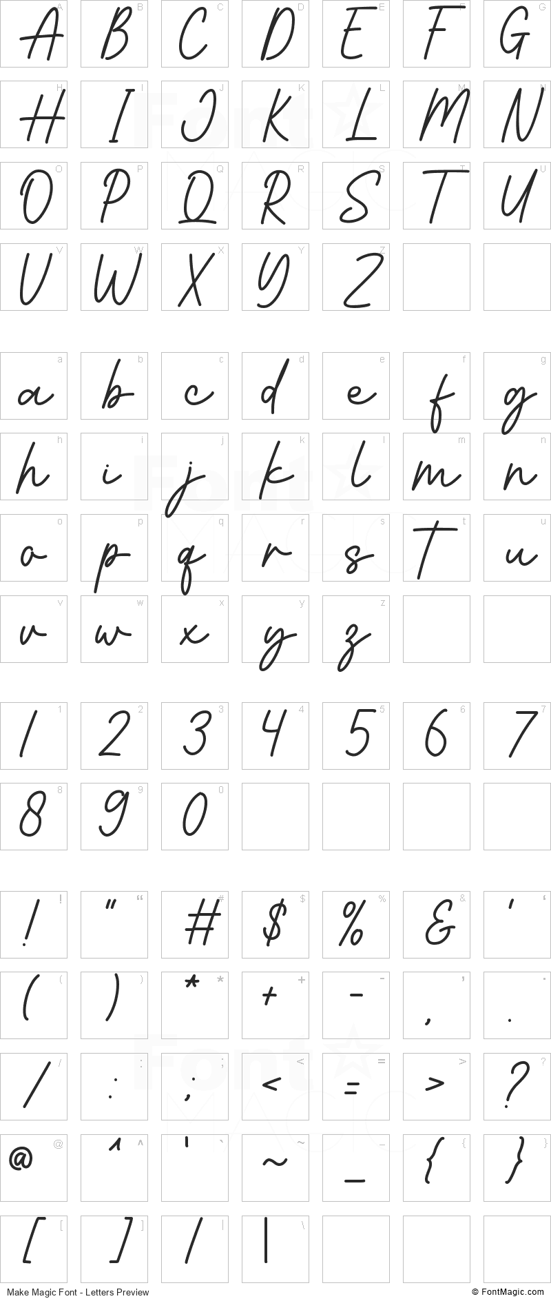 Make Magic Font - All Latters Preview Chart