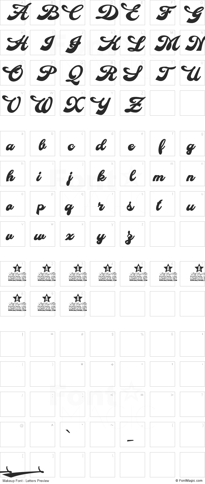 Makeup Font - All Latters Preview Chart