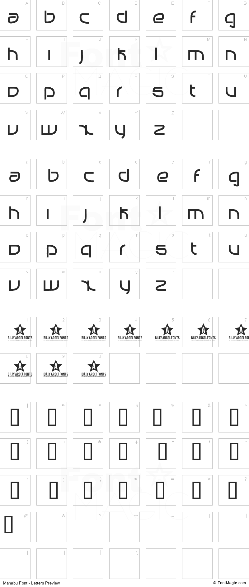 Manabu Font - All Latters Preview Chart
