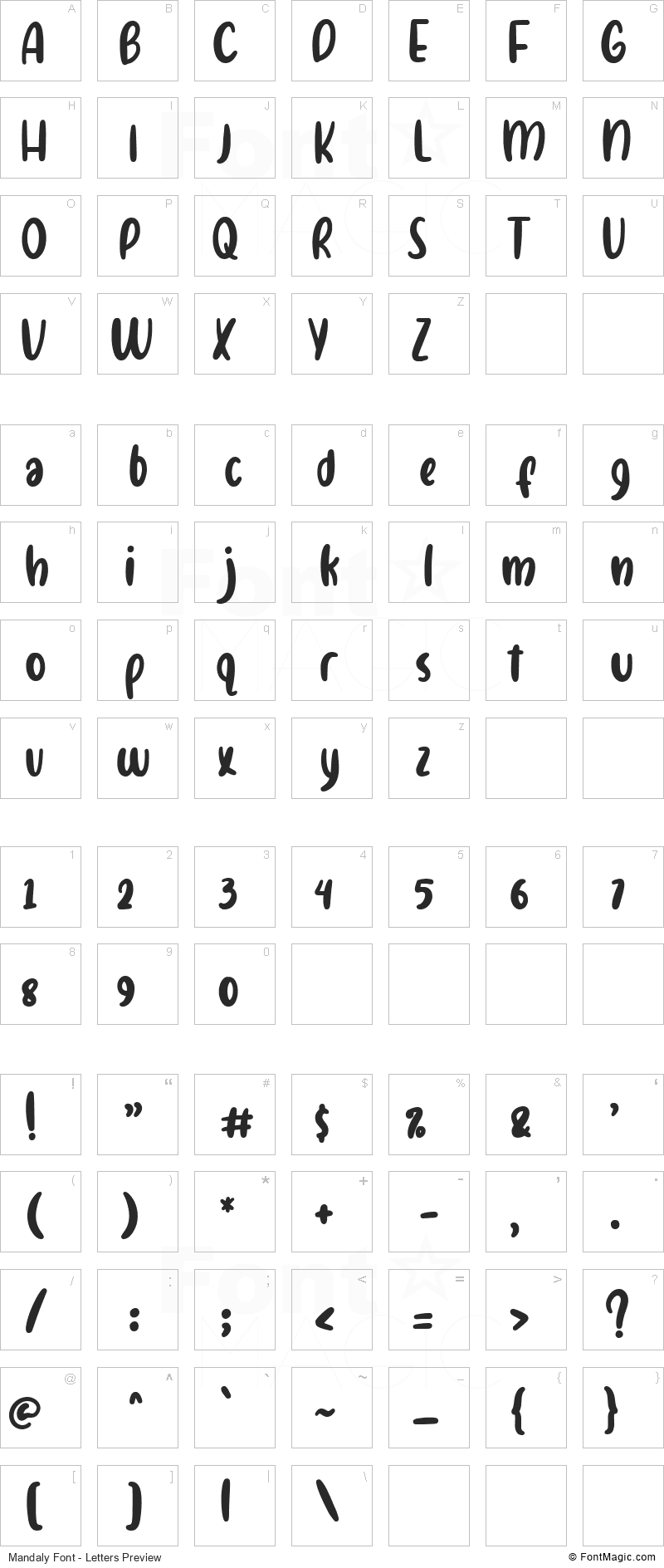 Mandaly Font - All Latters Preview Chart