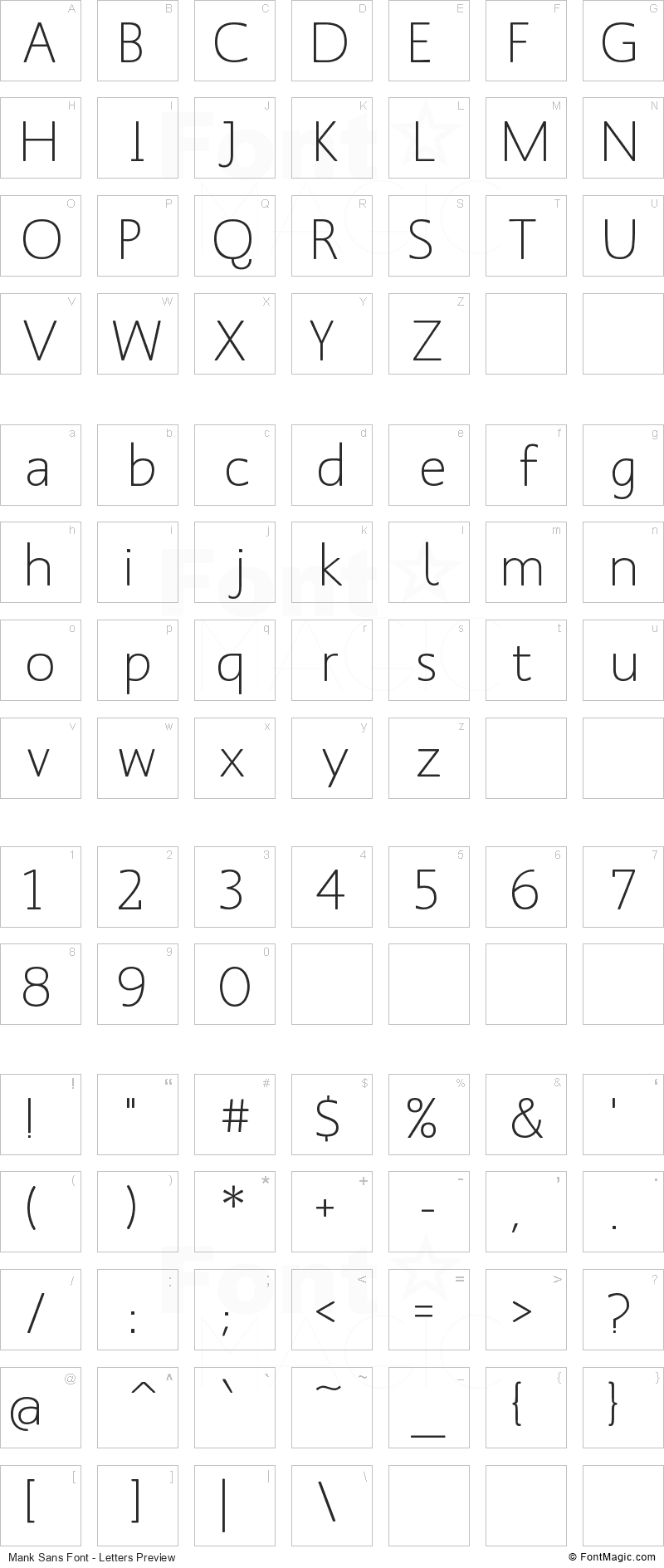 Mank Sans Font - All Latters Preview Chart