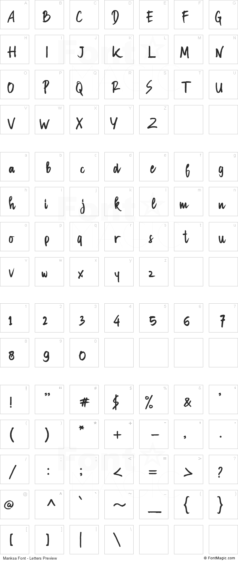 Manksa Font - All Latters Preview Chart
