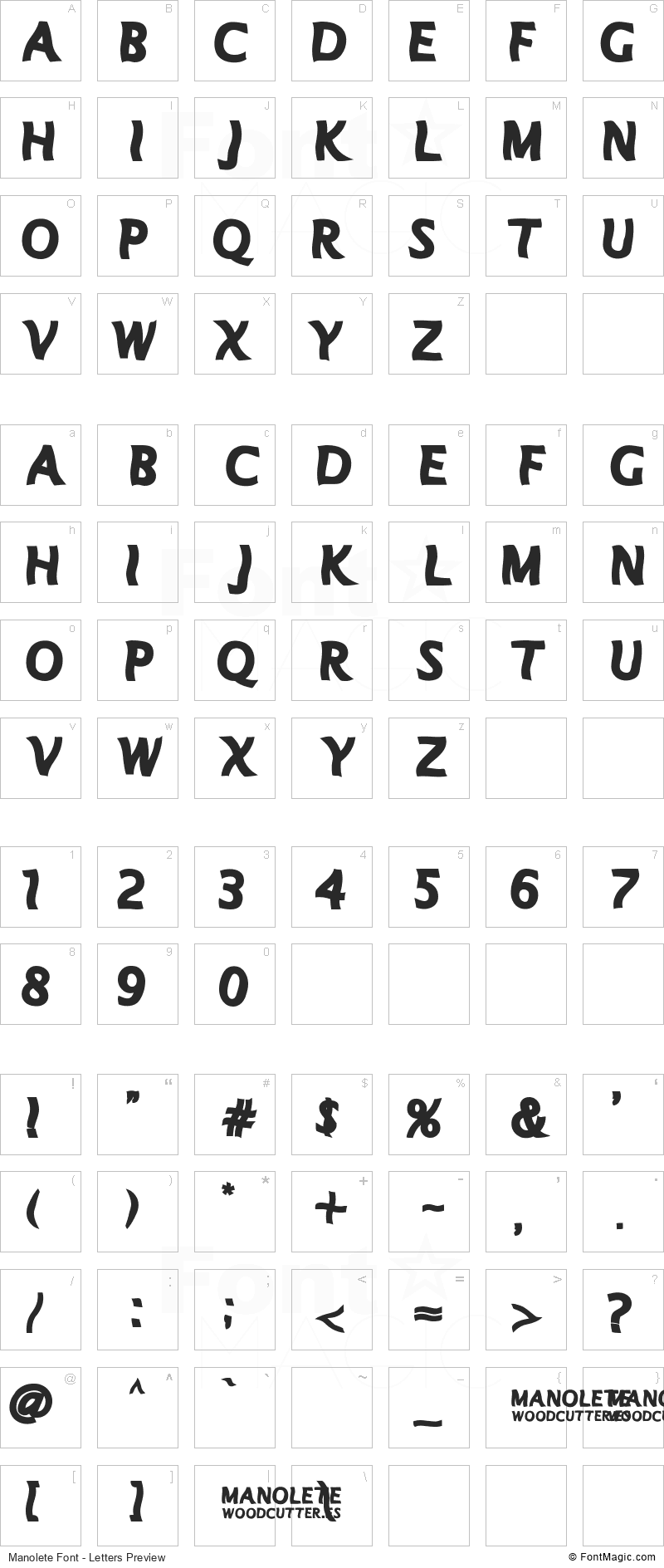 Manolete Font - All Latters Preview Chart