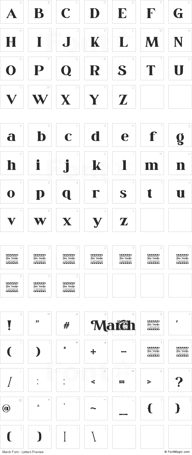 March Font - All Latters Preview Chart