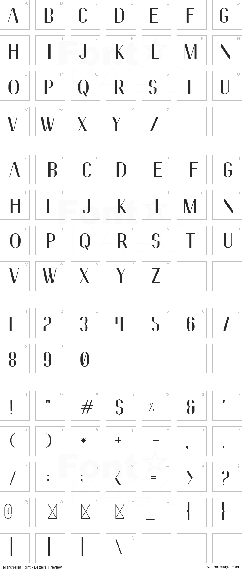 Marchellia Font - All Latters Preview Chart
