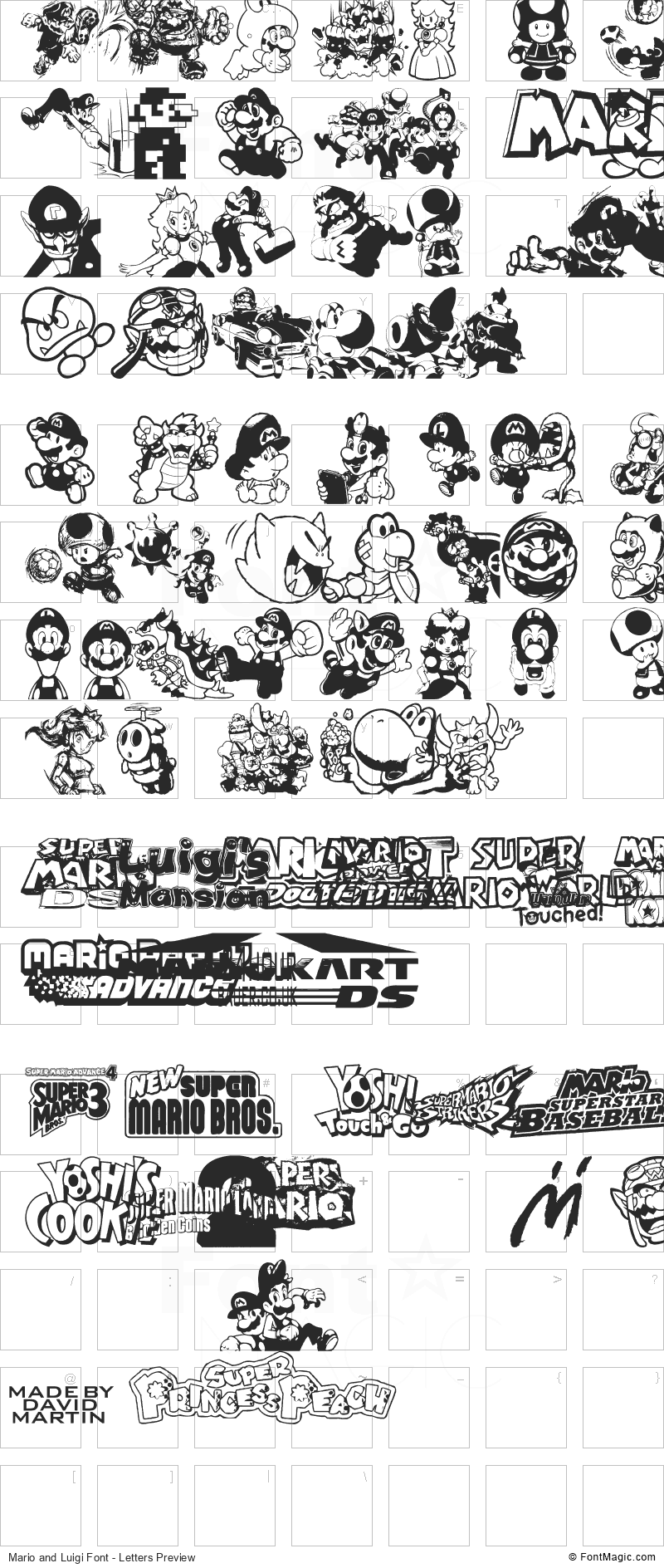 Mario and Luigi Font - All Latters Preview Chart