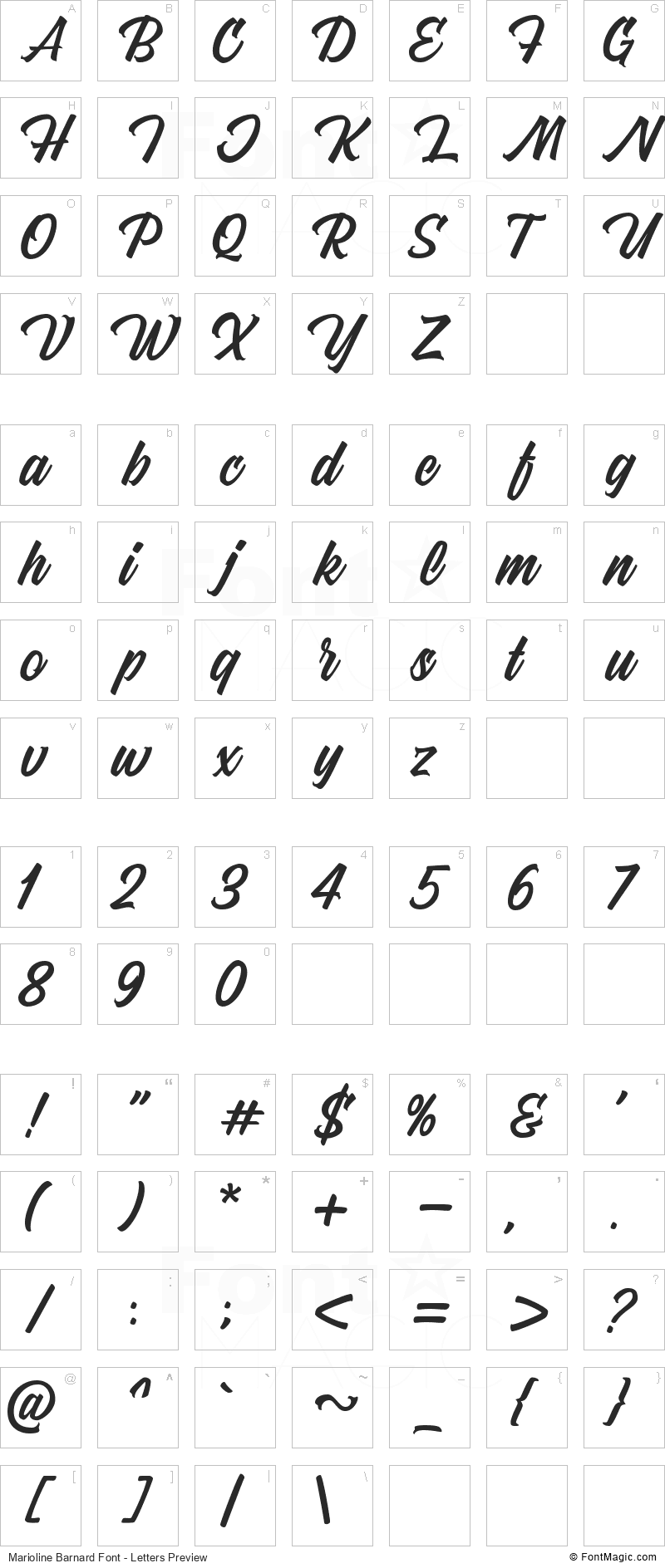 Marioline Barnard Font - All Latters Preview Chart