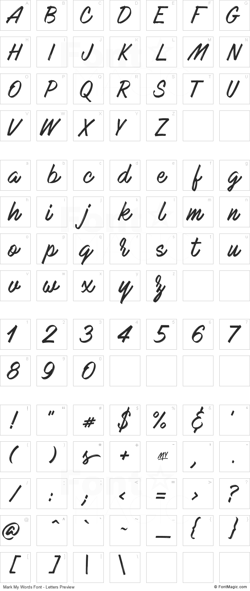 Mark My Words Font - All Latters Preview Chart