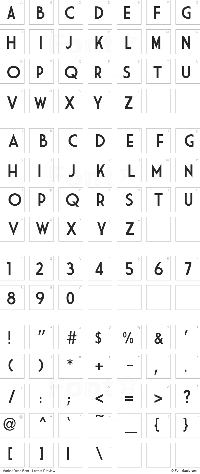 Market Deco Font - All Latters Preview Chart