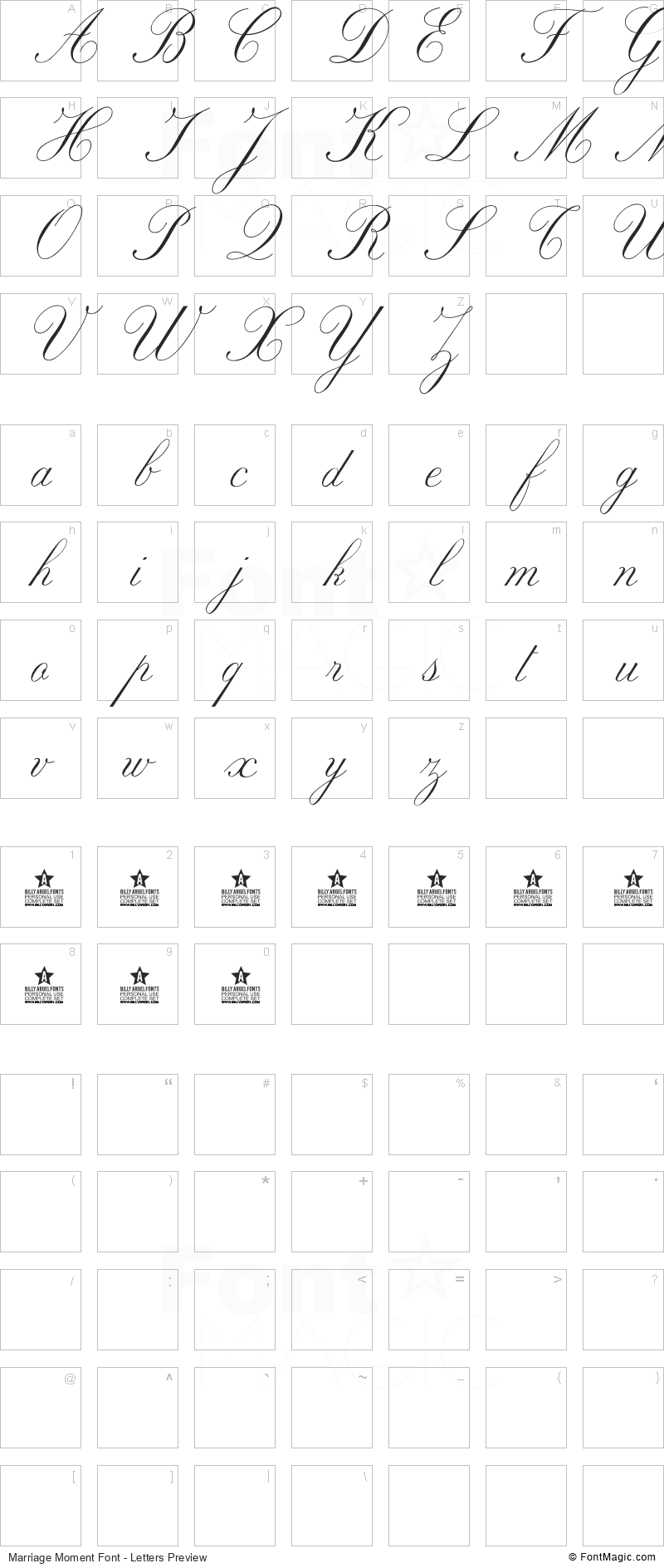 Marriage Moment Font - All Latters Preview Chart