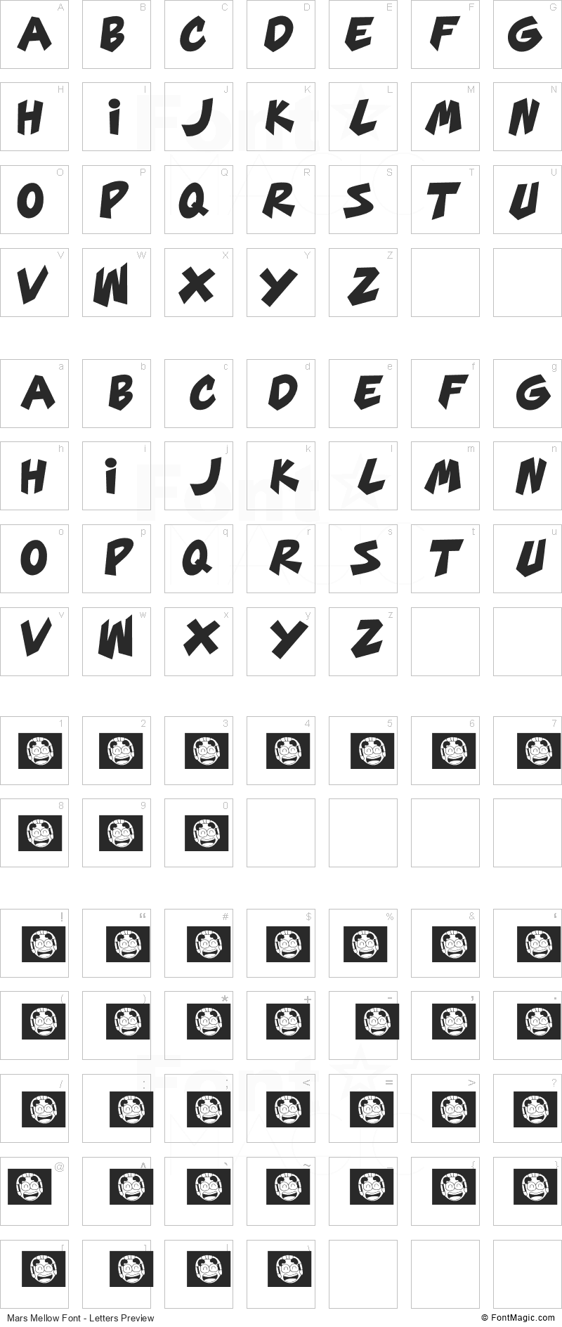 Mars Mellow Font - All Latters Preview Chart