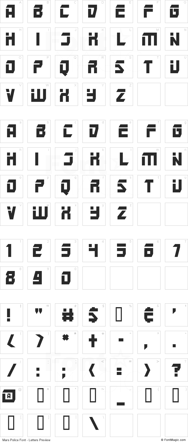 Mars Police Font - All Latters Preview Chart