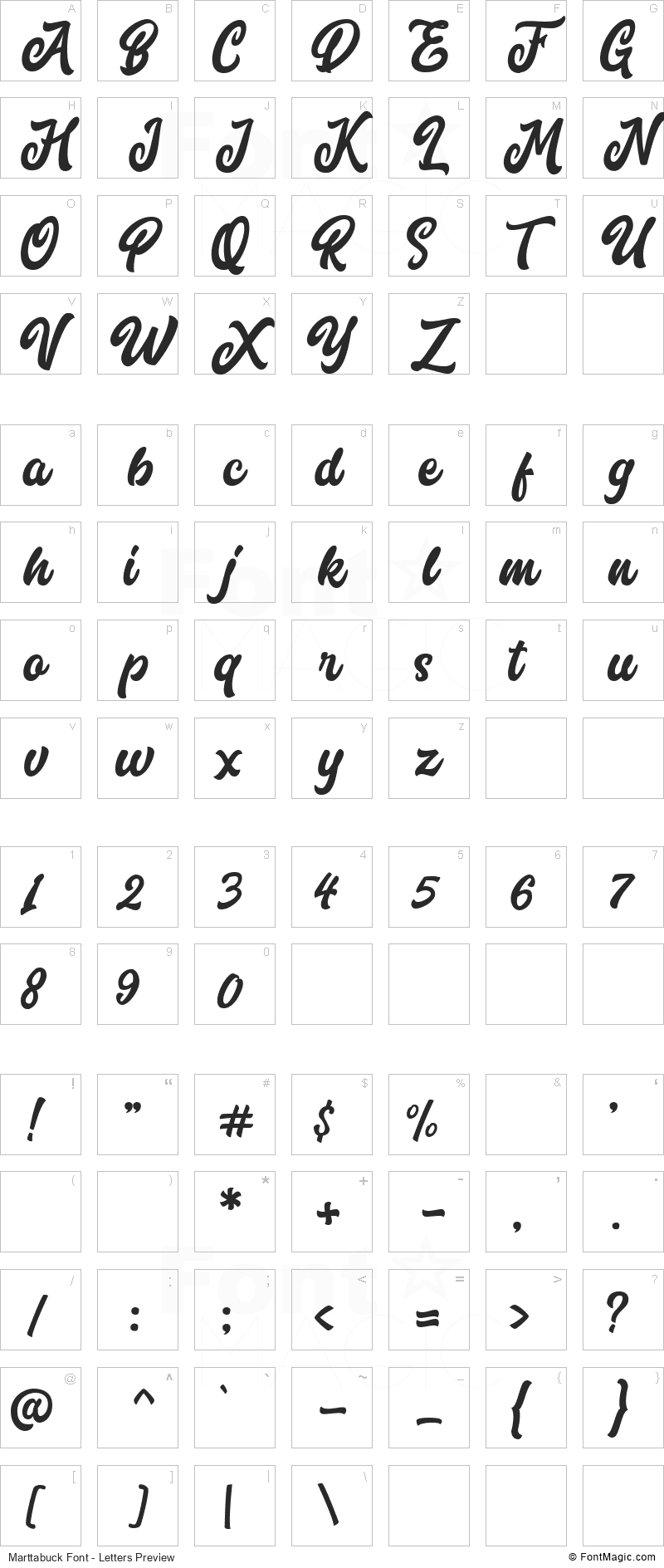 Marttabuck Font - All Latters Preview Chart