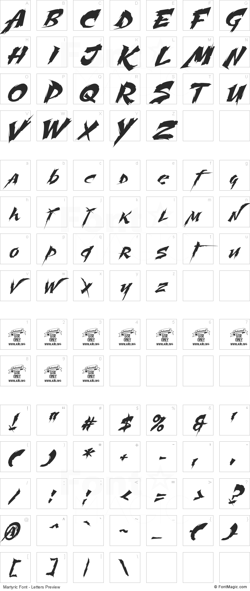 Martyric Font - All Latters Preview Chart