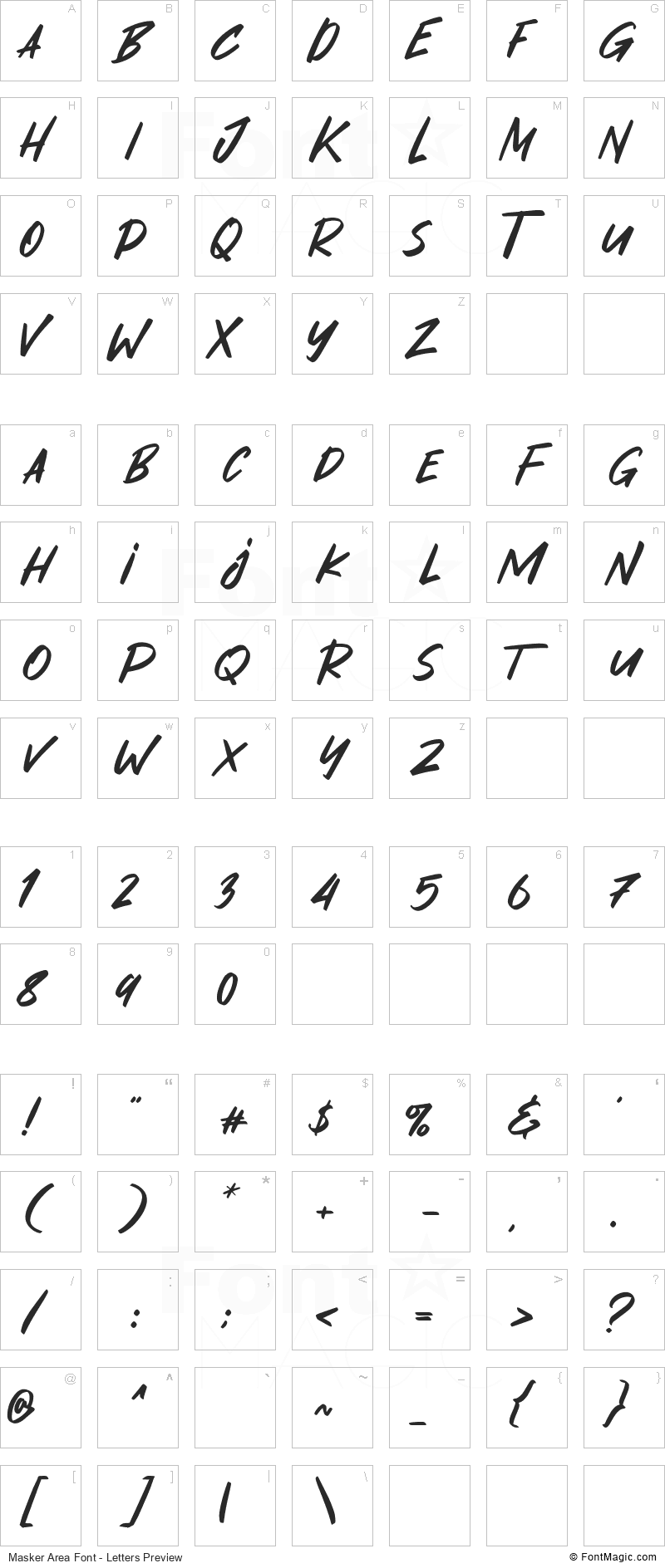 Masker Area Font - All Latters Preview Chart