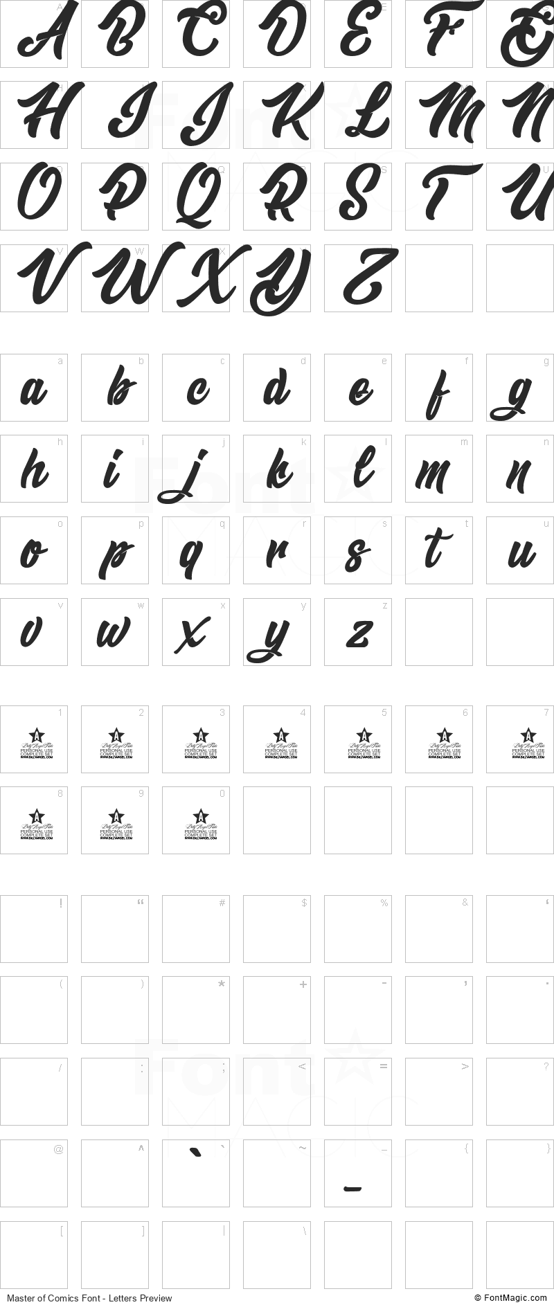 Master of Comics Font - All Latters Preview Chart