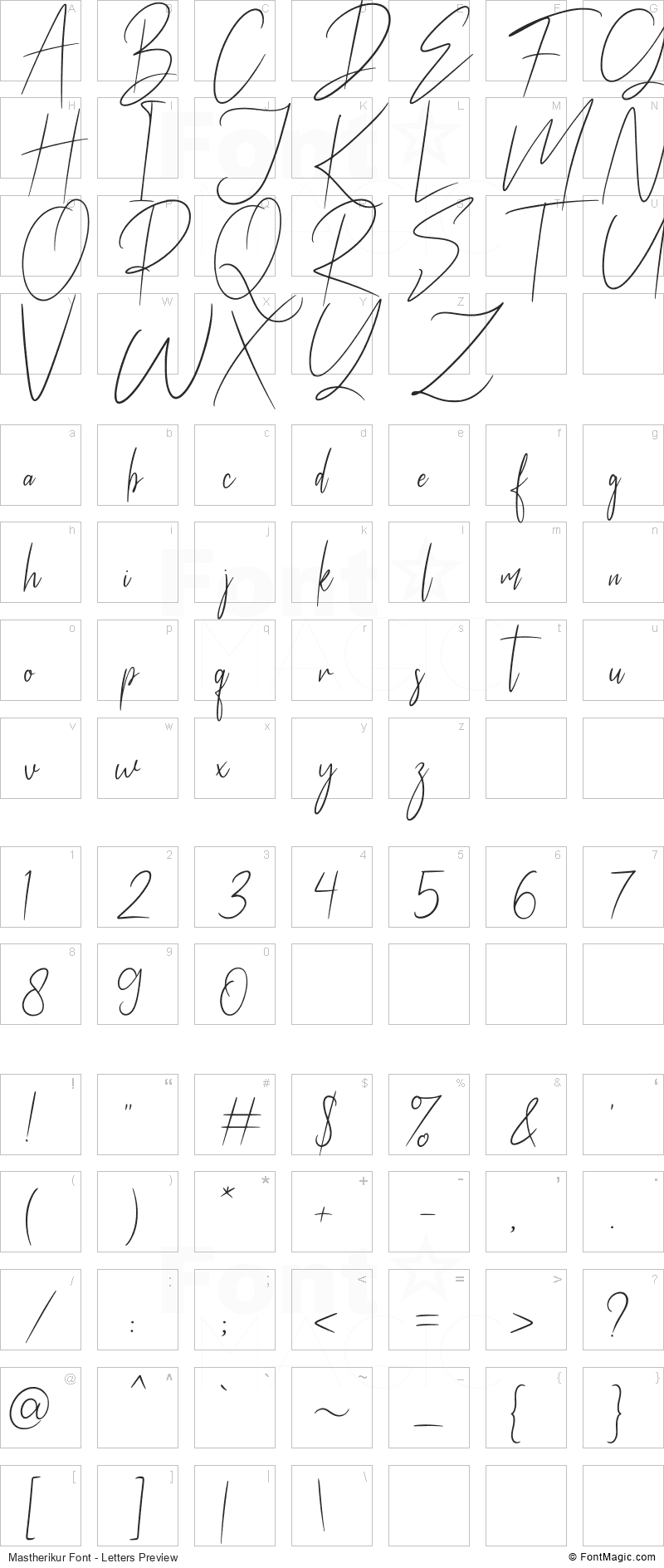 Mastherikur Font - All Latters Preview Chart