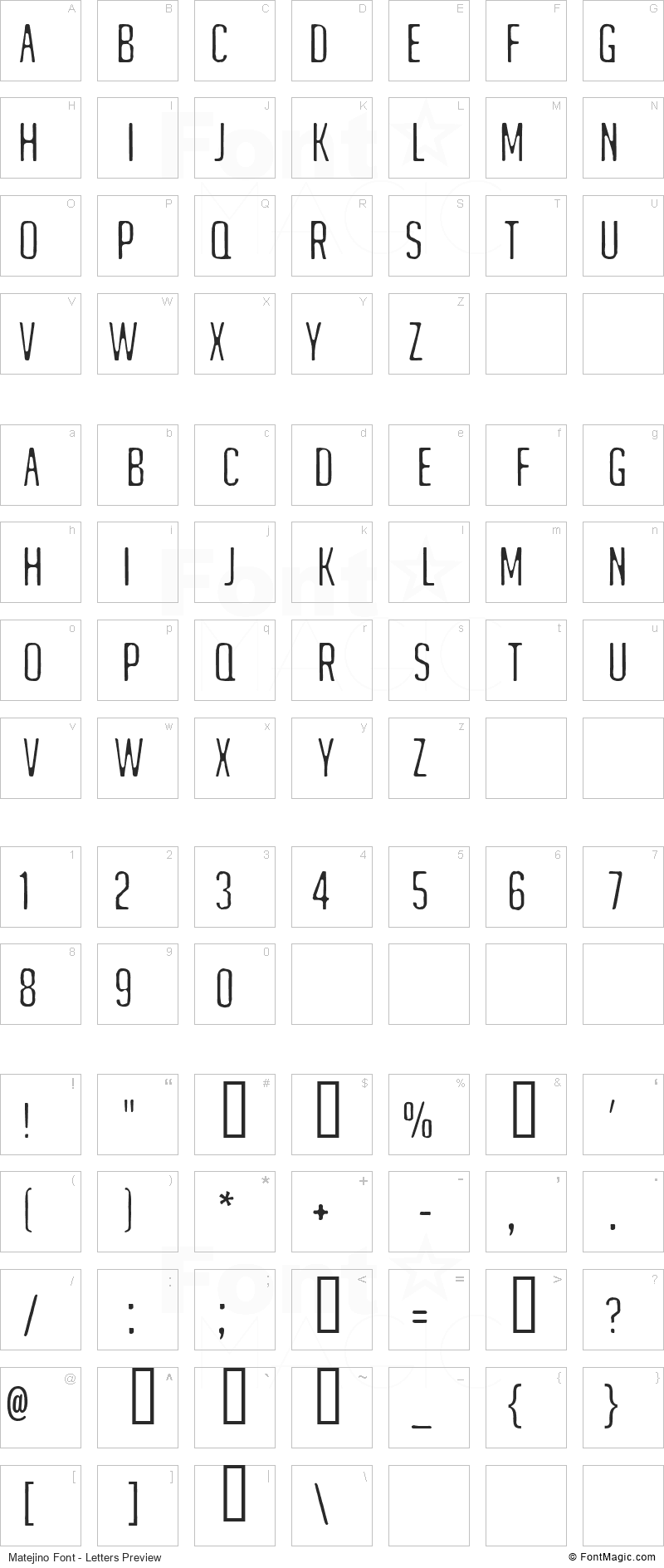 Matejino Font - All Latters Preview Chart