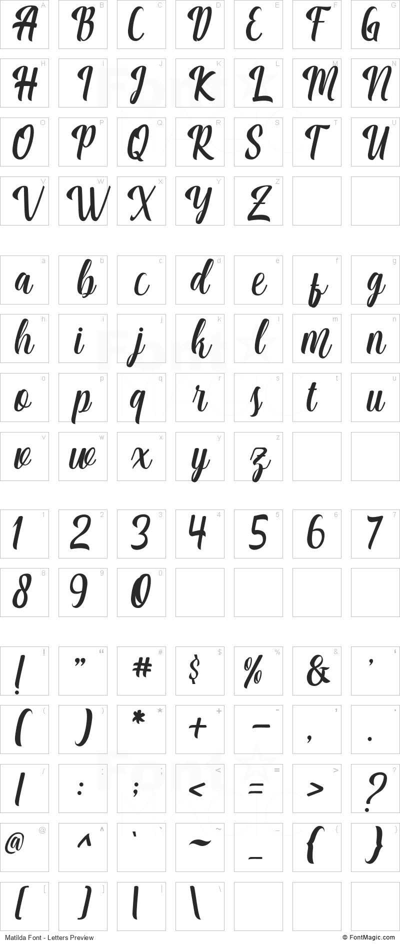 Matilda Font - All Latters Preview Chart