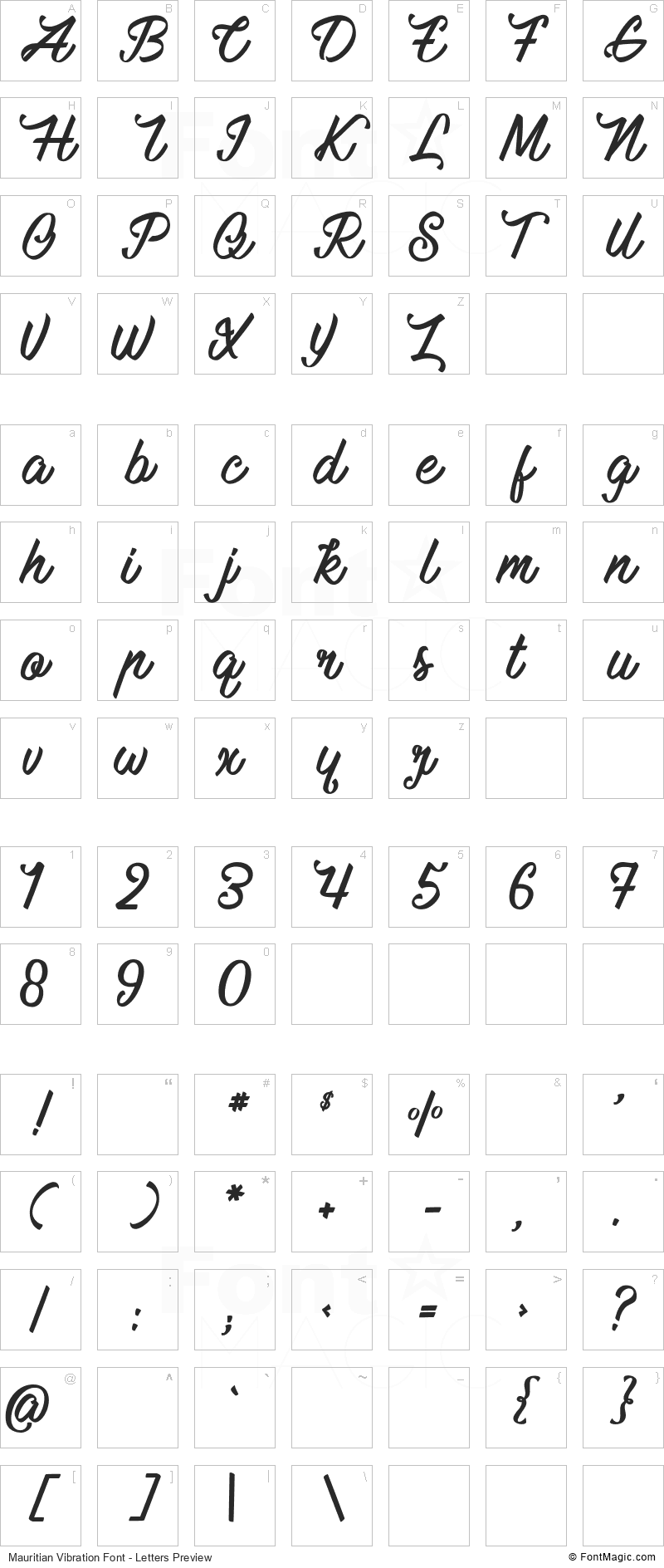 Mauritian Vibration Font - All Latters Preview Chart