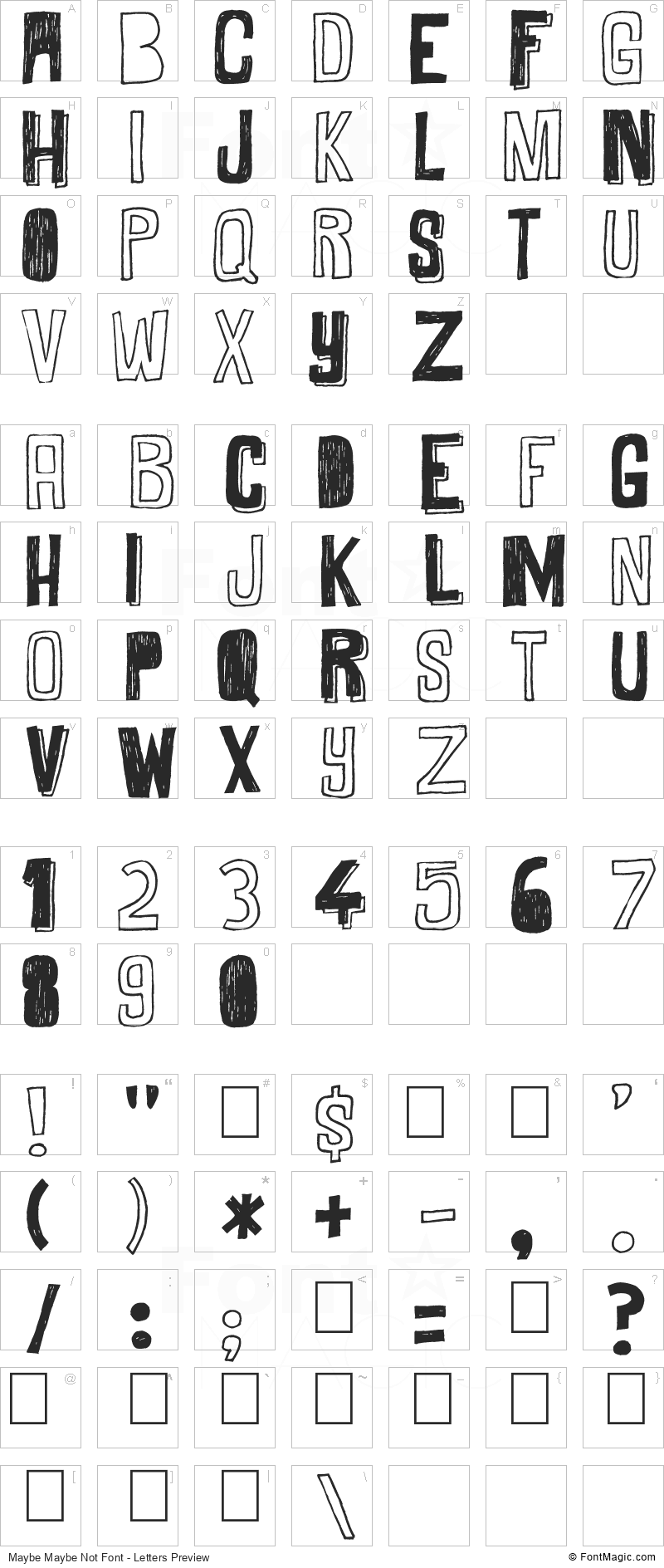 Maybe Maybe Not Font - All Latters Preview Chart