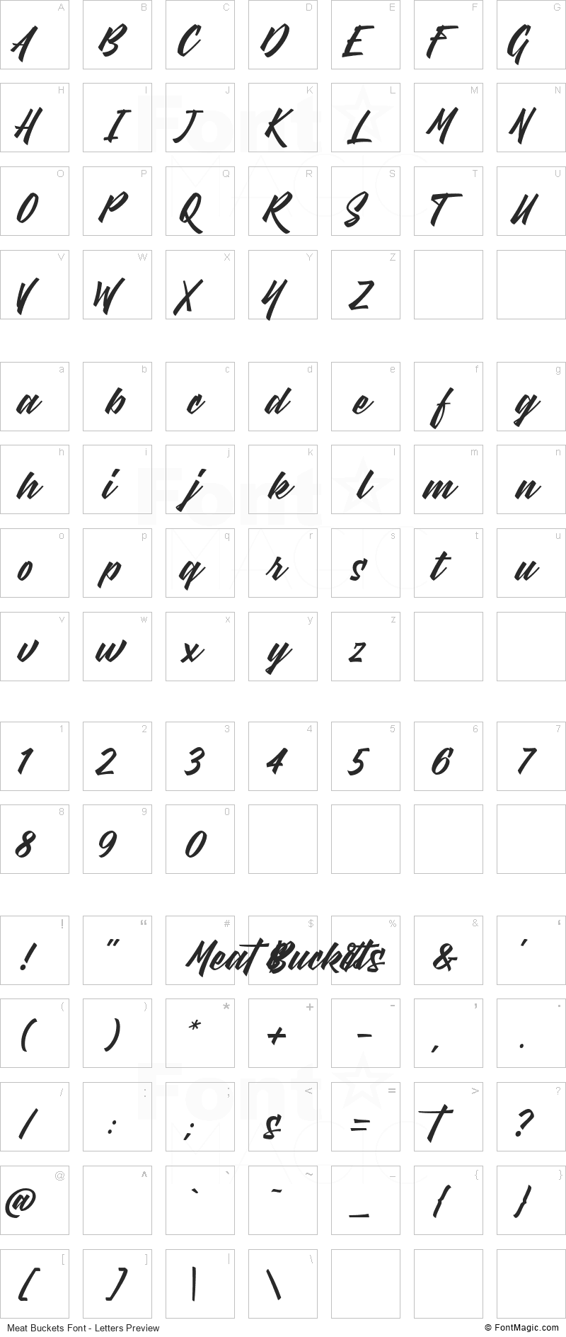 Meat Buckets Font - All Latters Preview Chart