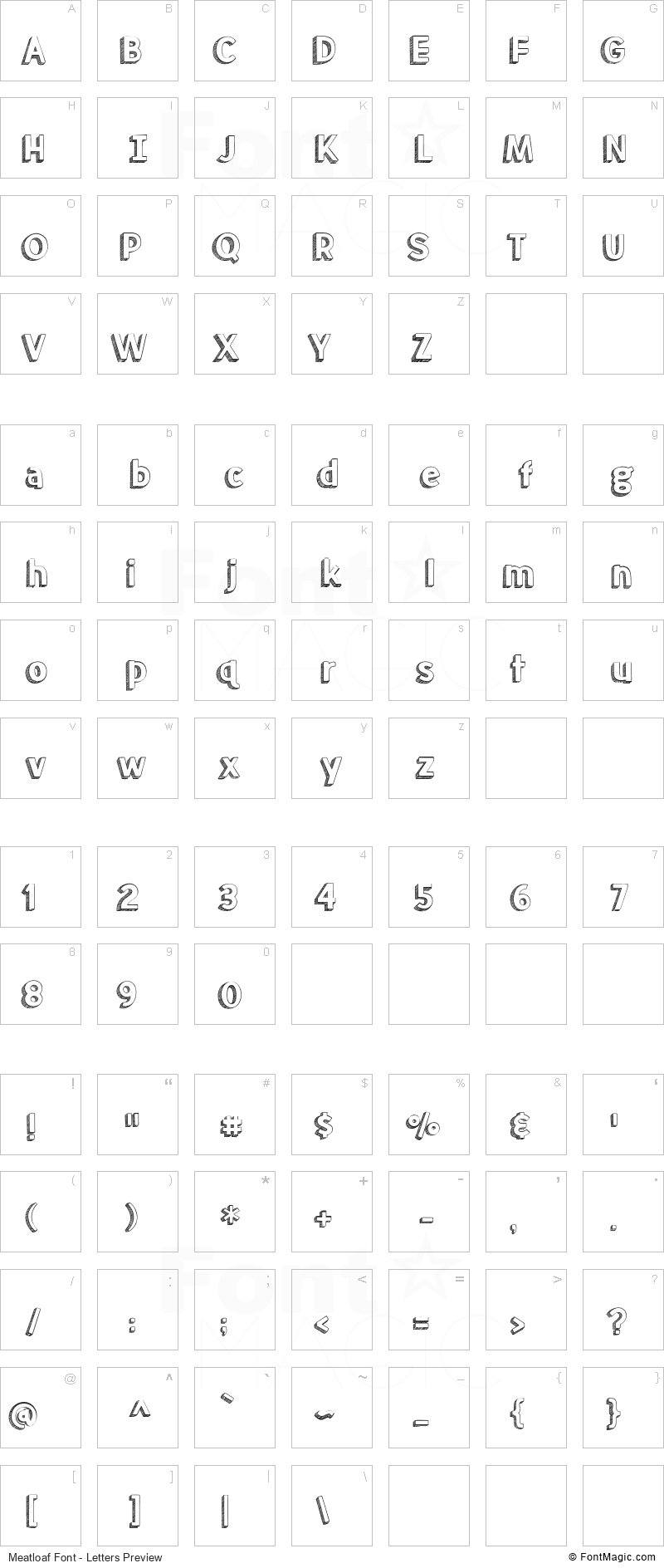 Meatloaf Font - All Latters Preview Chart