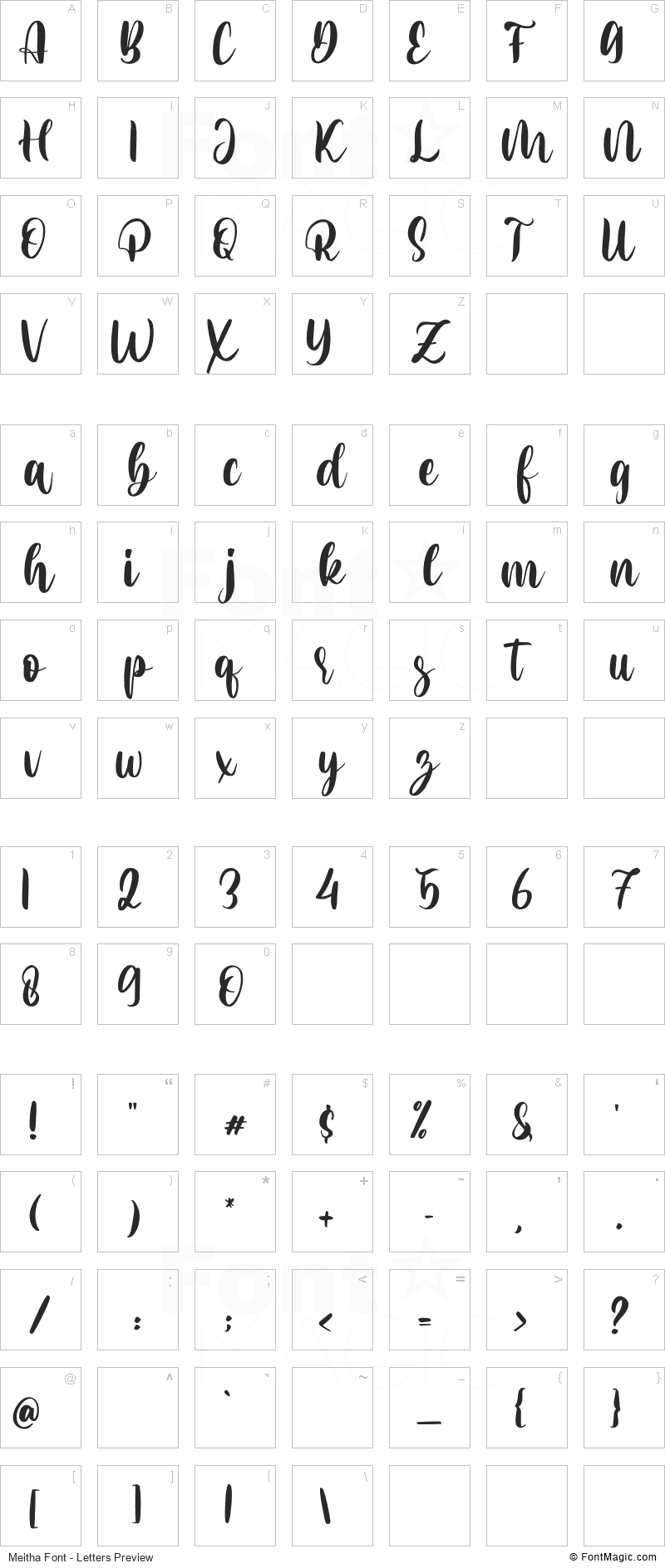 Meitha Font - All Latters Preview Chart