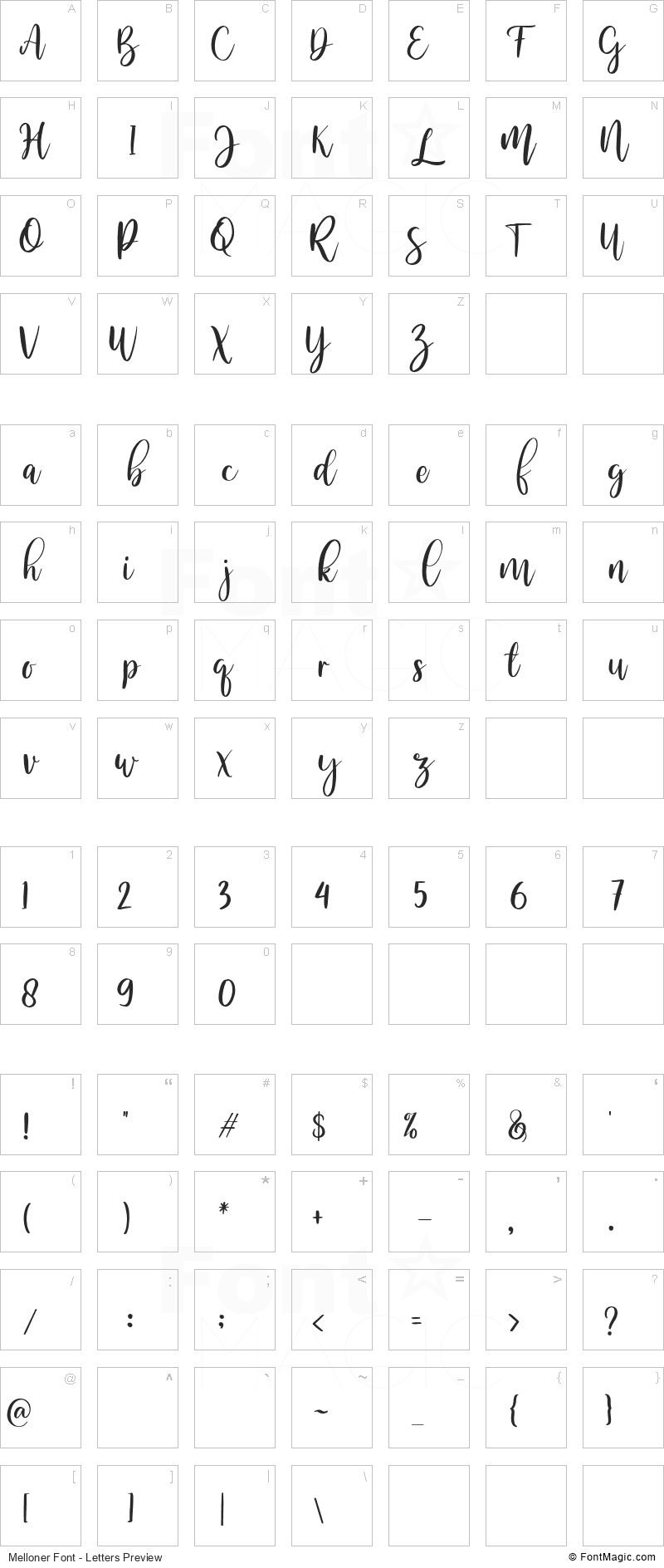 Melloner Font - All Latters Preview Chart