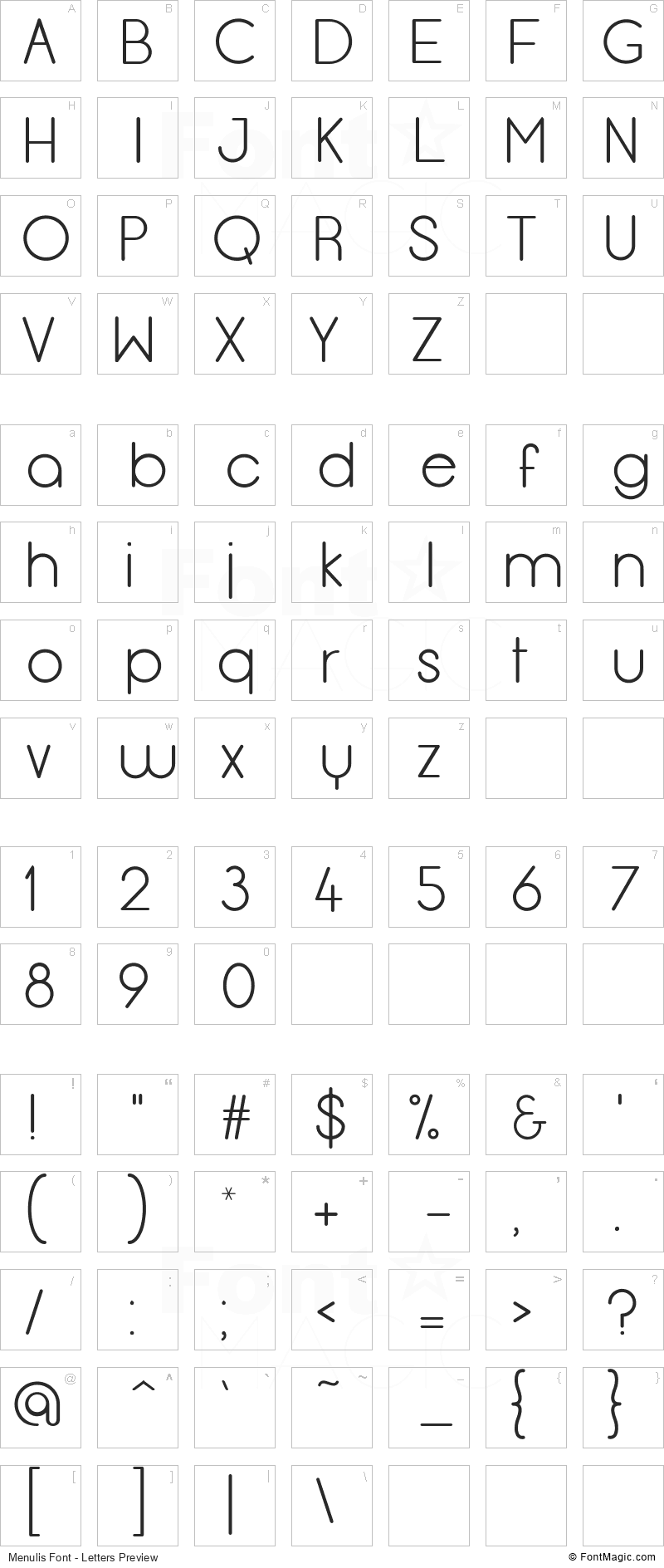 Menulis Font - All Latters Preview Chart