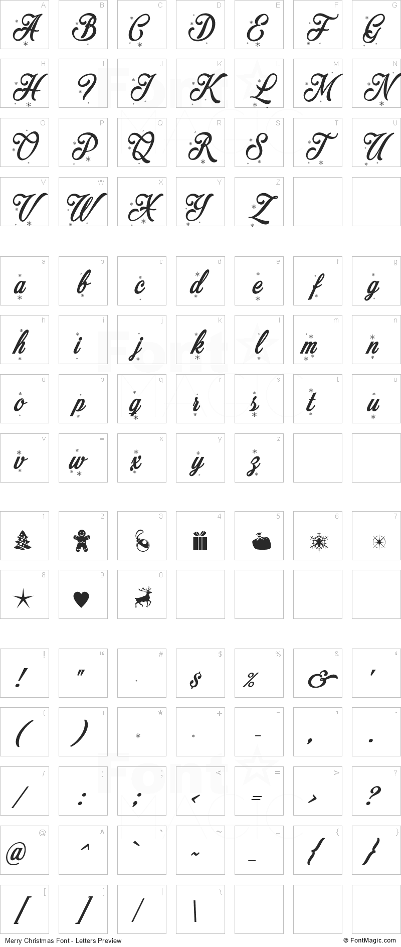 Merry Christmas Font - All Latters Preview Chart
