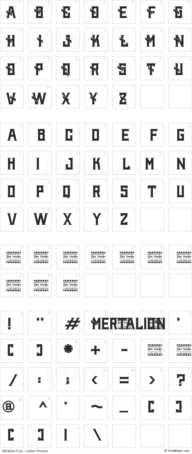 Mertalion Font - All Latters Preview Chart