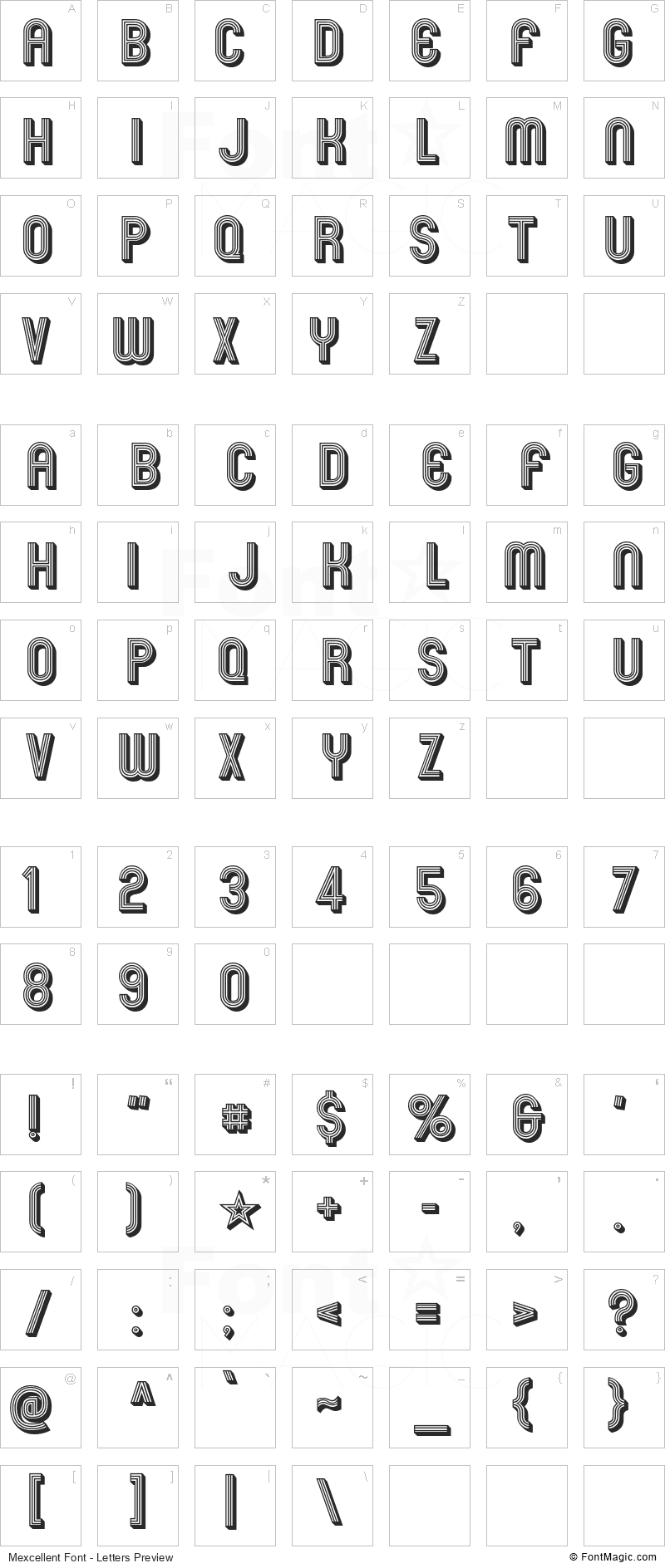 Mexcellent Font - All Latters Preview Chart