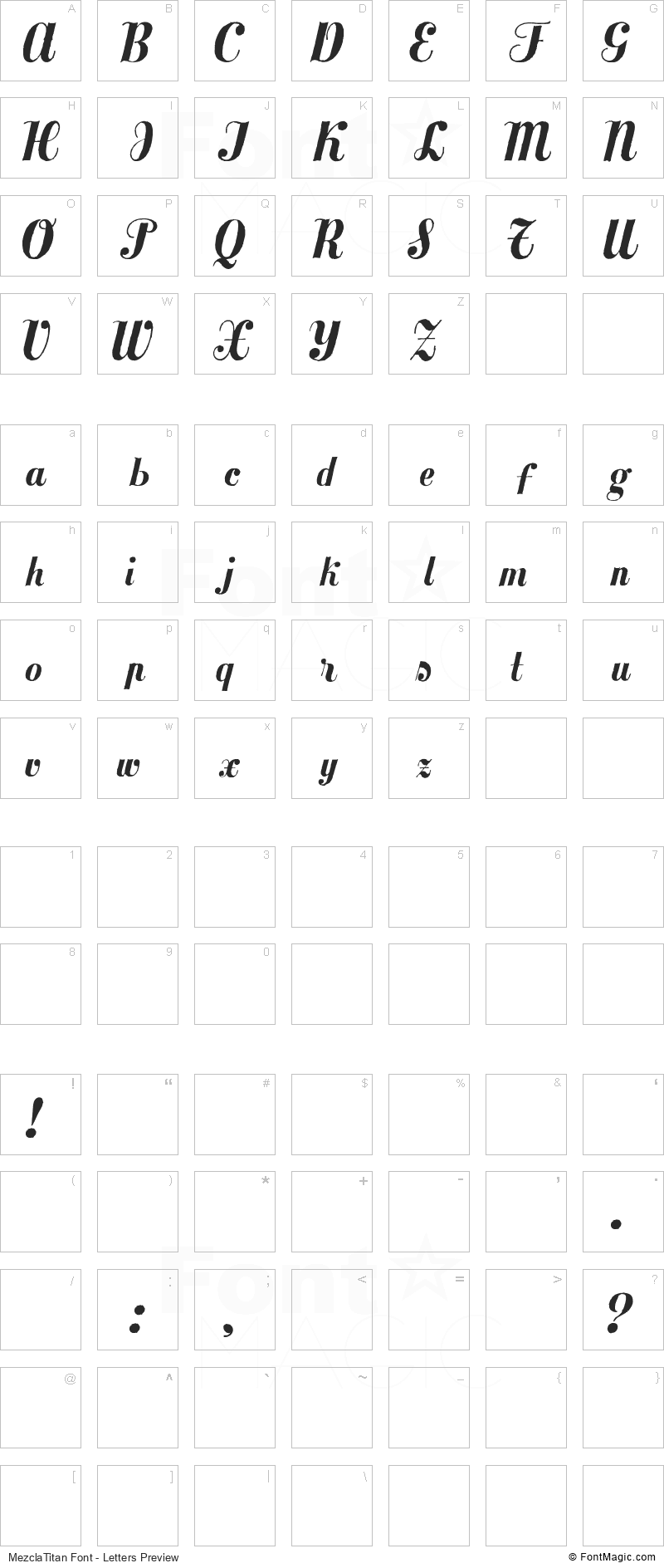 MezclaTitan Font - All Latters Preview Chart