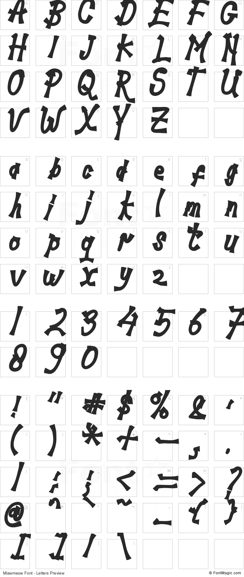 Miawmeow Font - All Latters Preview Chart