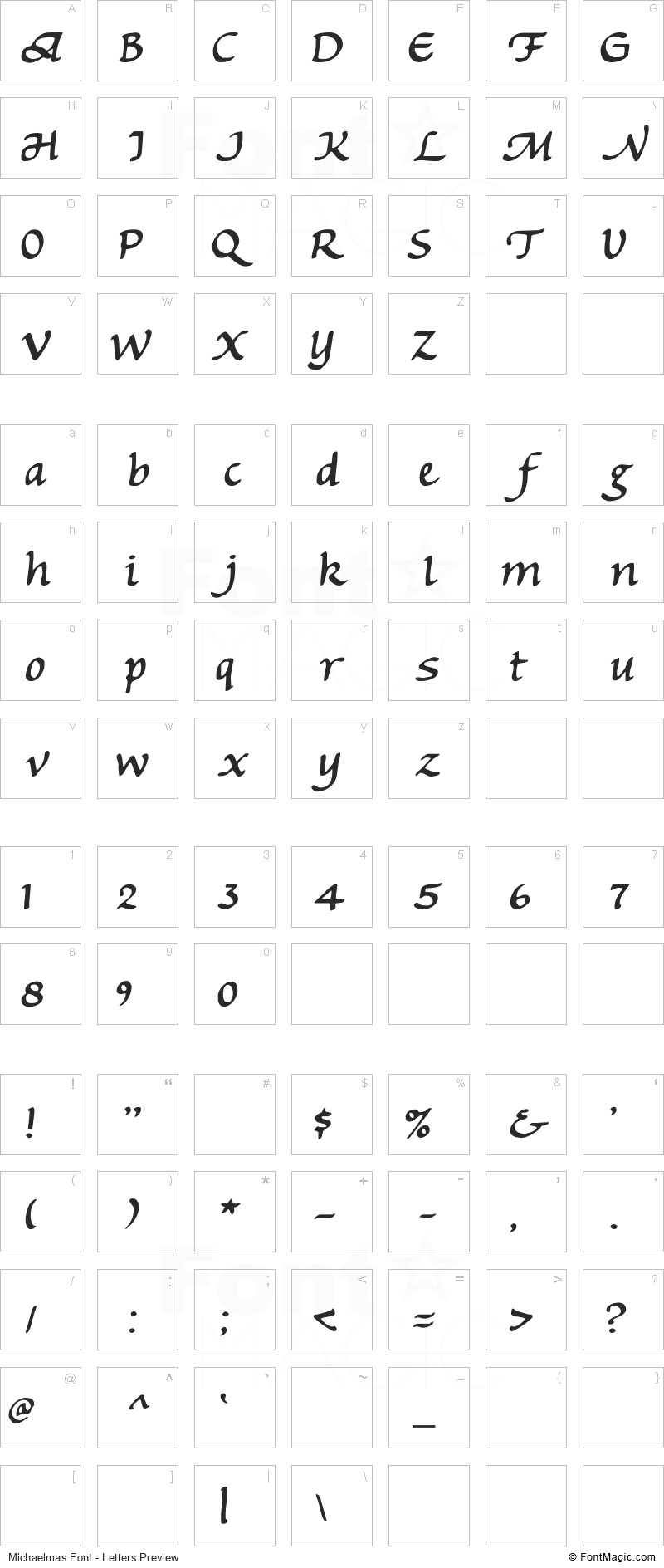 Michaelmas Font - All Latters Preview Chart