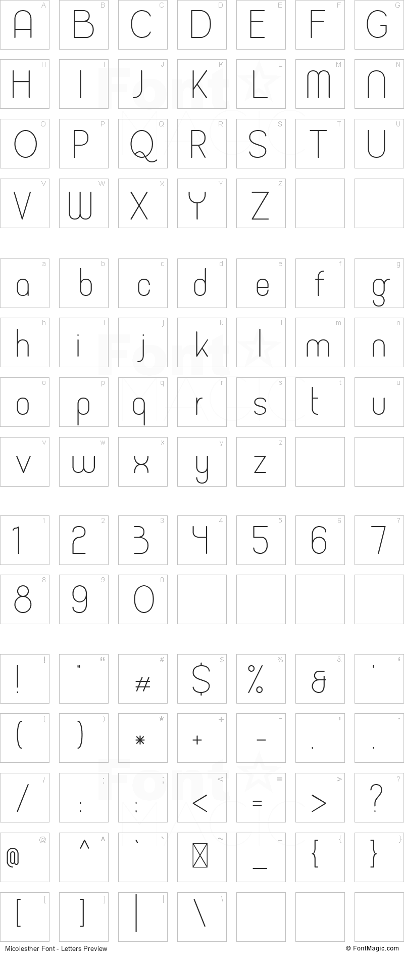 Micolesther Font - All Latters Preview Chart