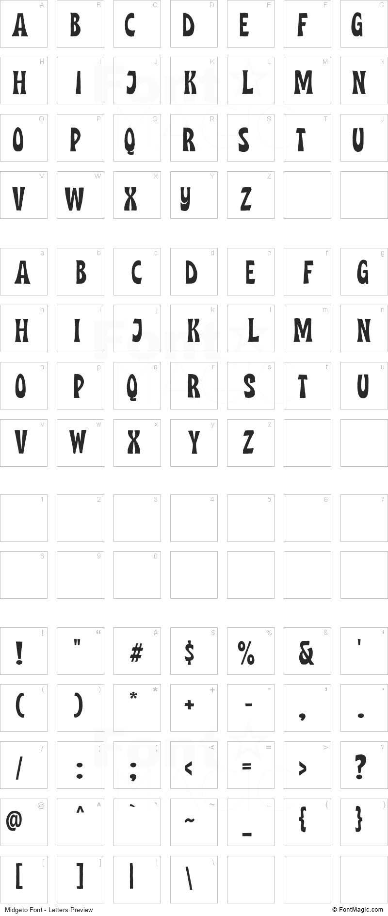 Midgeto Font - All Latters Preview Chart