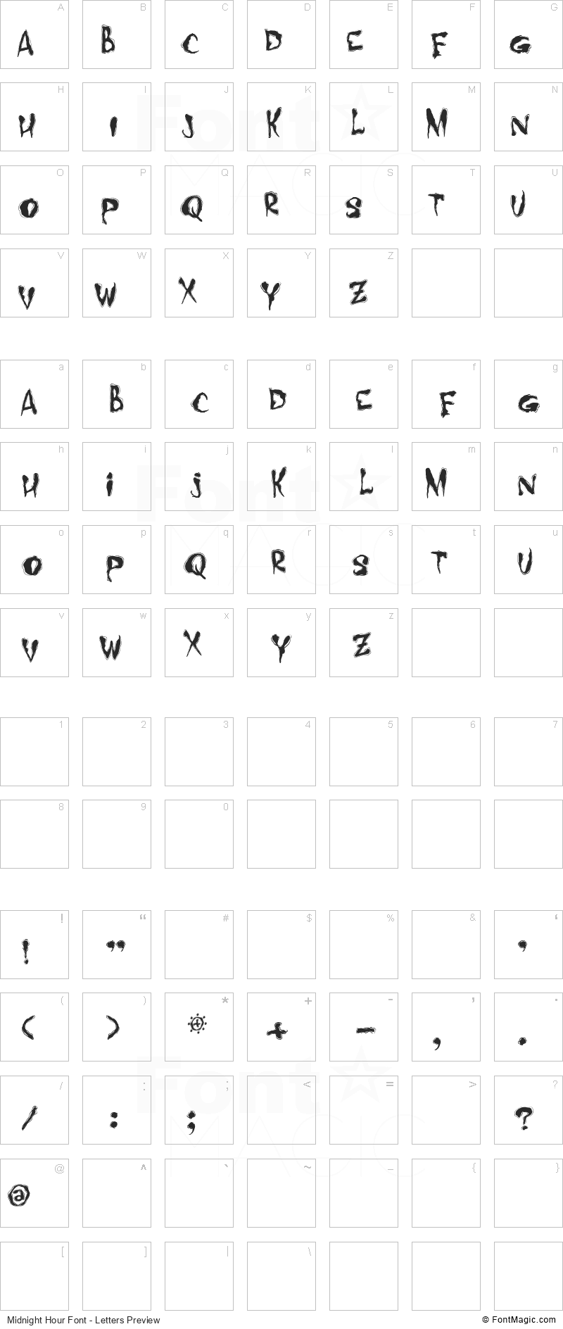 Midnight Hour Font - All Latters Preview Chart